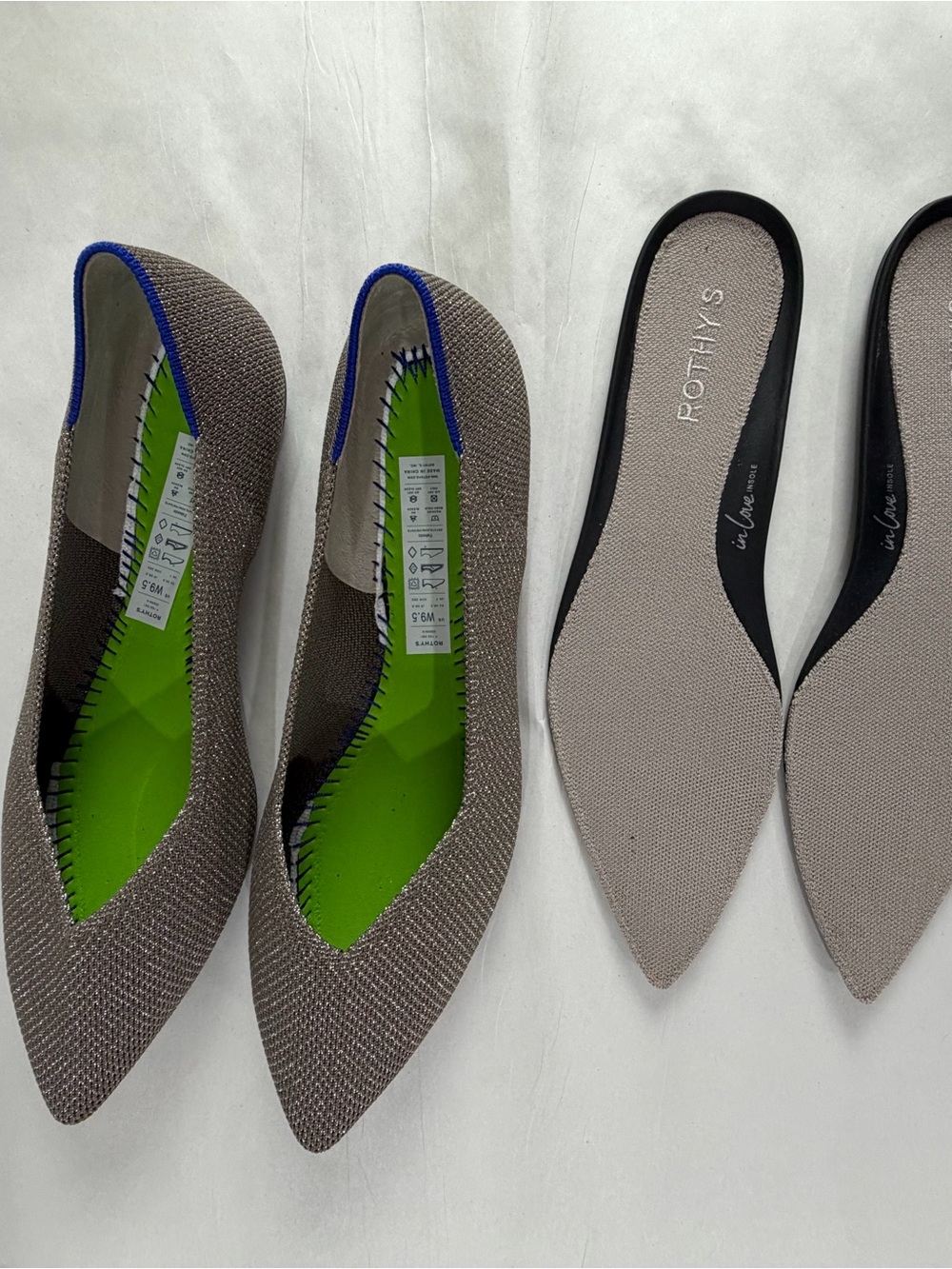 Rothys Pointed Toe Women's Flats in Metallic Taupe with Blue Trim 9.5 - Picture 5 of 8